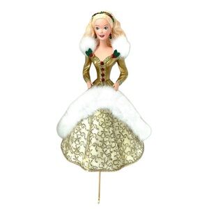 Vintage Hallmark Barbie Christmas Stocking Holder 1995 Gold Dress Holiday Decor